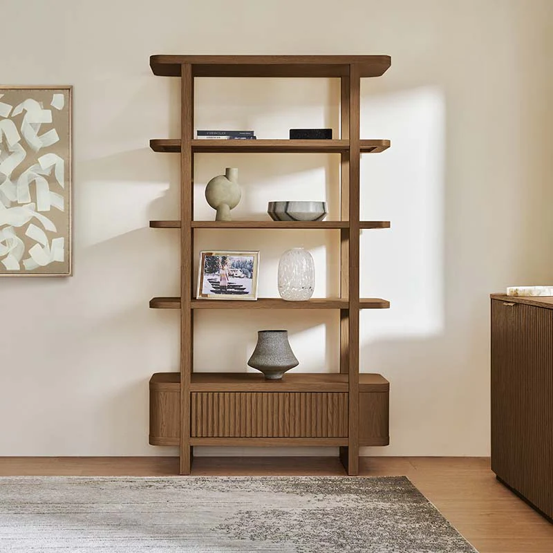 Modern Fluted Wood Bookshelf with Cabinet Storage - Image 12