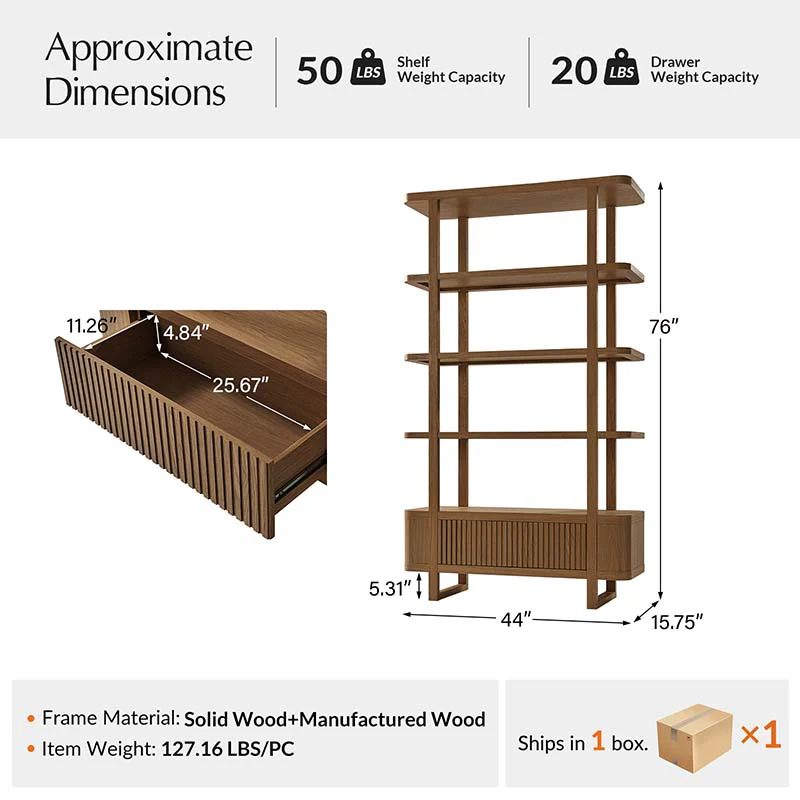 Modern Fluted Wood Bookshelf with Cabinet Storage - Image 13