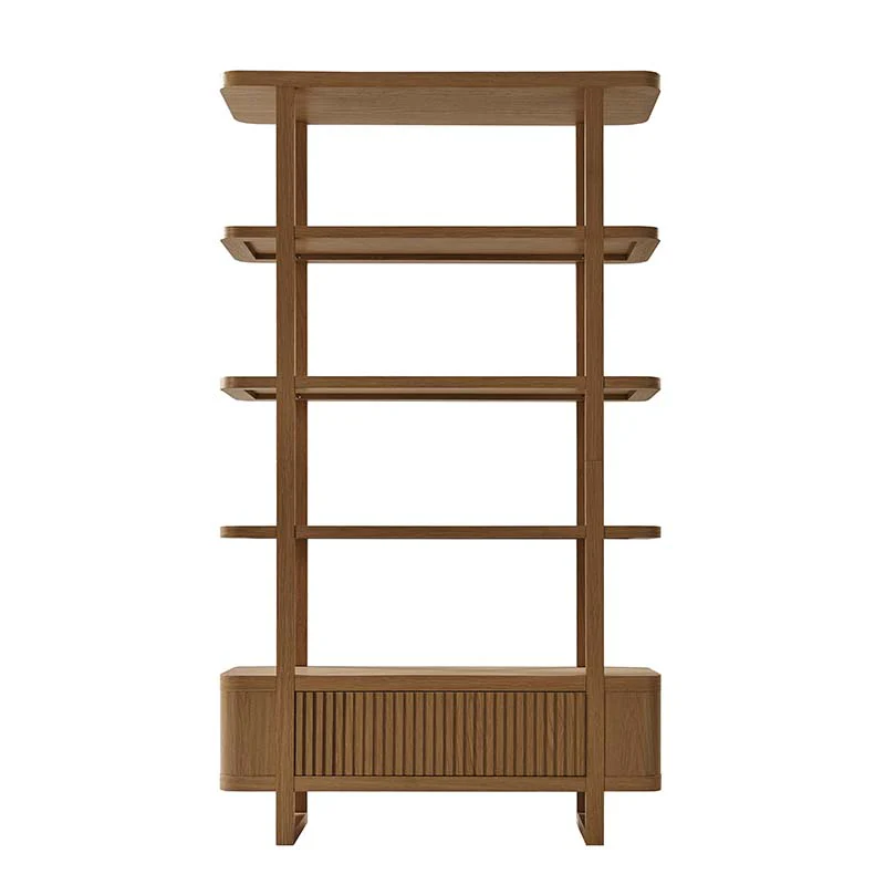 Modern Fluted Wood Bookshelf with Cabinet Storage - Image 14