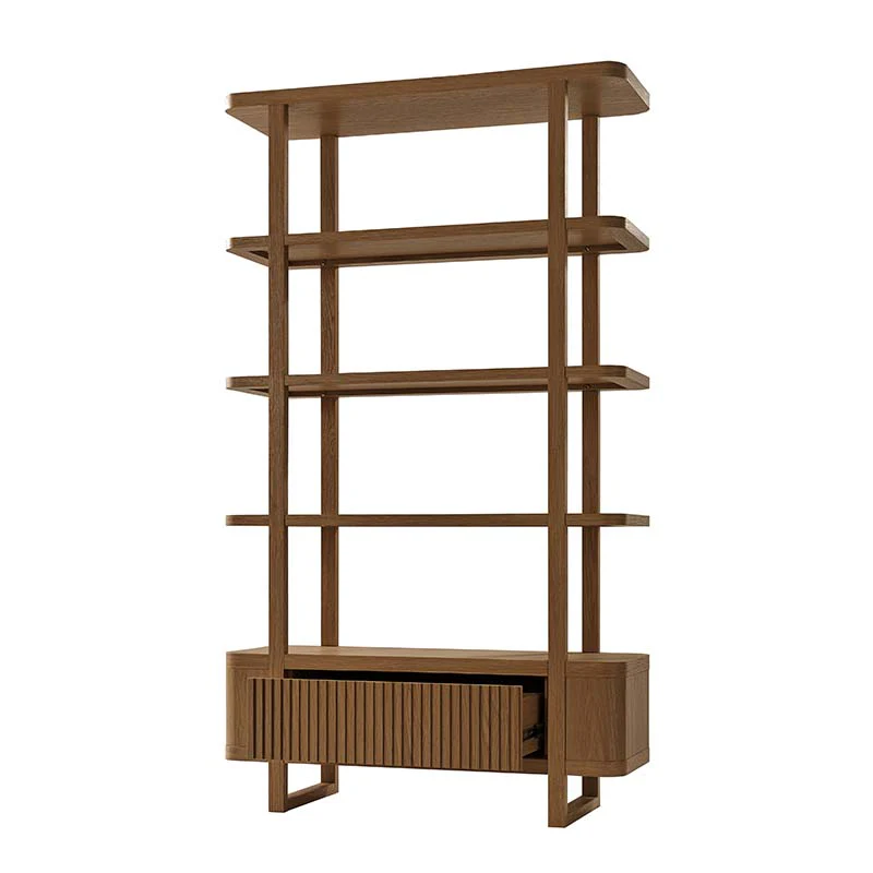 Modern Fluted Wood Bookshelf with Cabinet Storage - Image 15