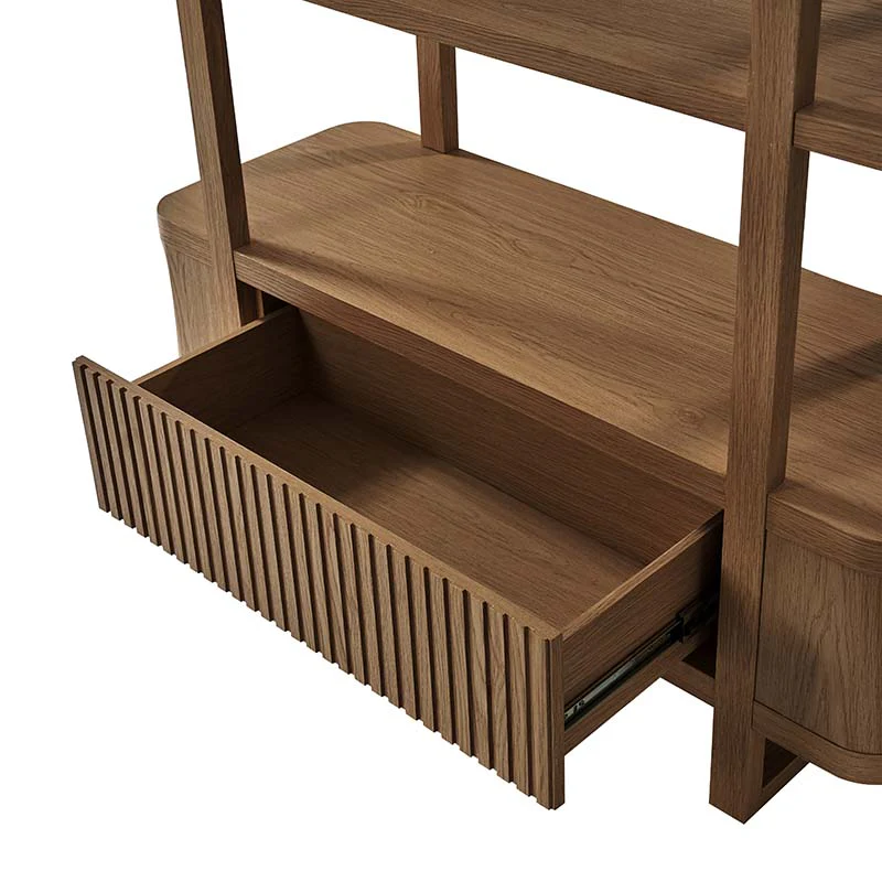 Modern Fluted Wood Bookshelf with Cabinet Storage - Image 18