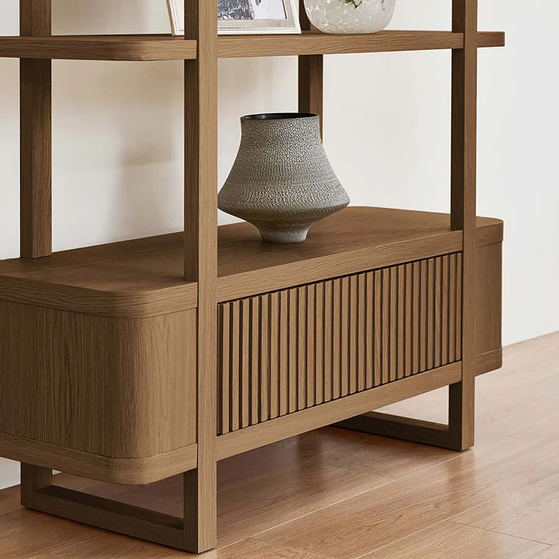 Modern Fluted Wood Bookshelf with Cabinet Storage - Image 19