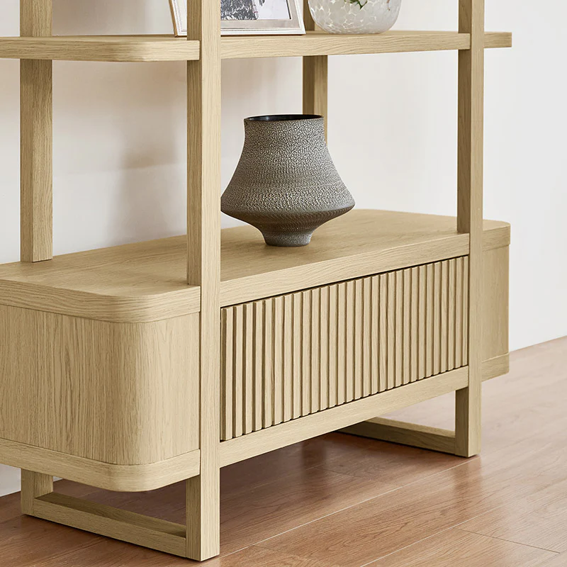 Modern Fluted Wood Bookshelf with Cabinet Storage - Image 9