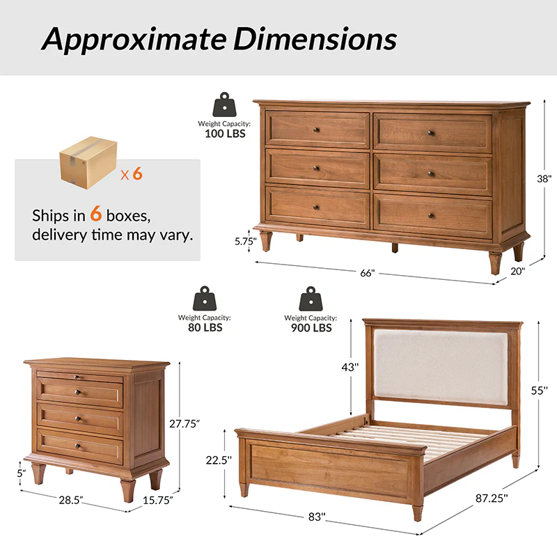 Mornay 4-Piece Transitional Solid Wood Bedroom Bundle with 6-Drawer Dresser - Image 3