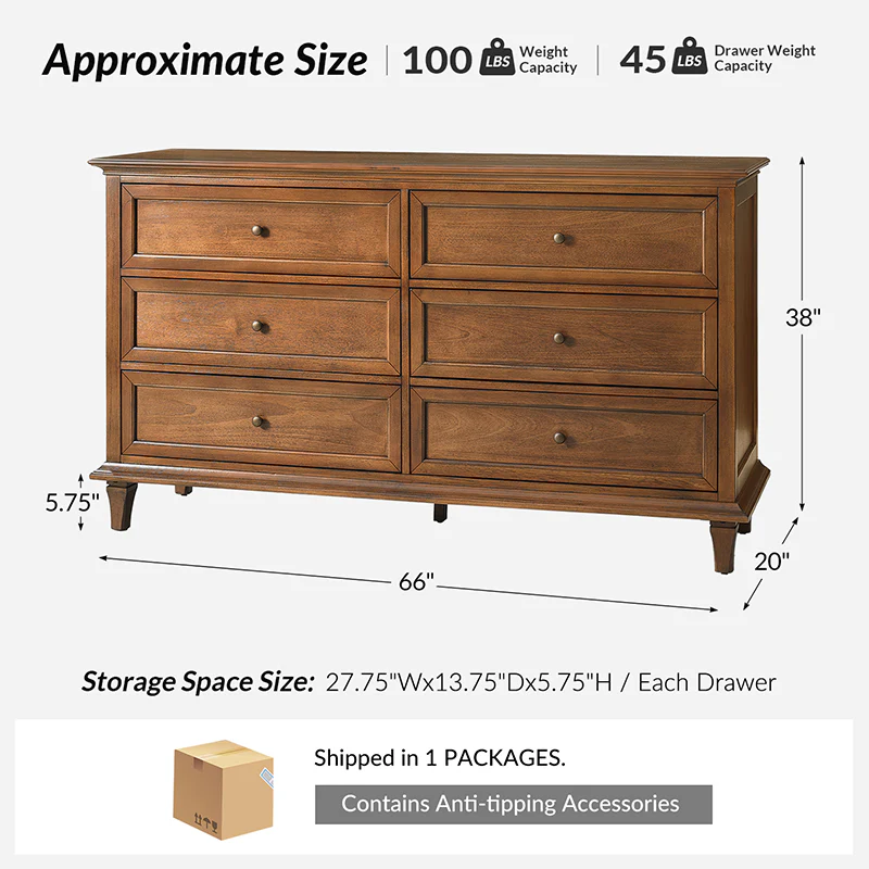Mornay Transitional Solid Wood 6-Drawer Dresser & 3-Drawer Nightstand - Image 20