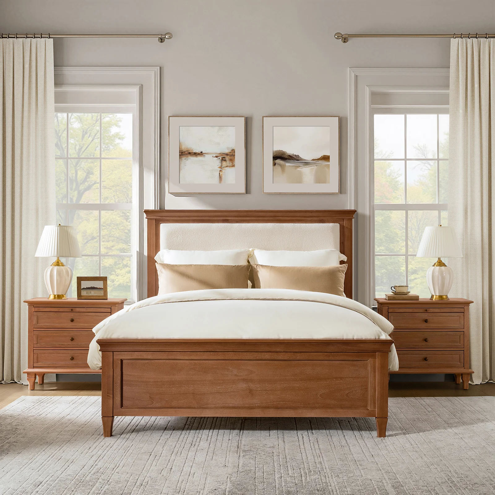 Mornay Transitional Solid Wood Bed with Upholstered Headboard - Image 11
