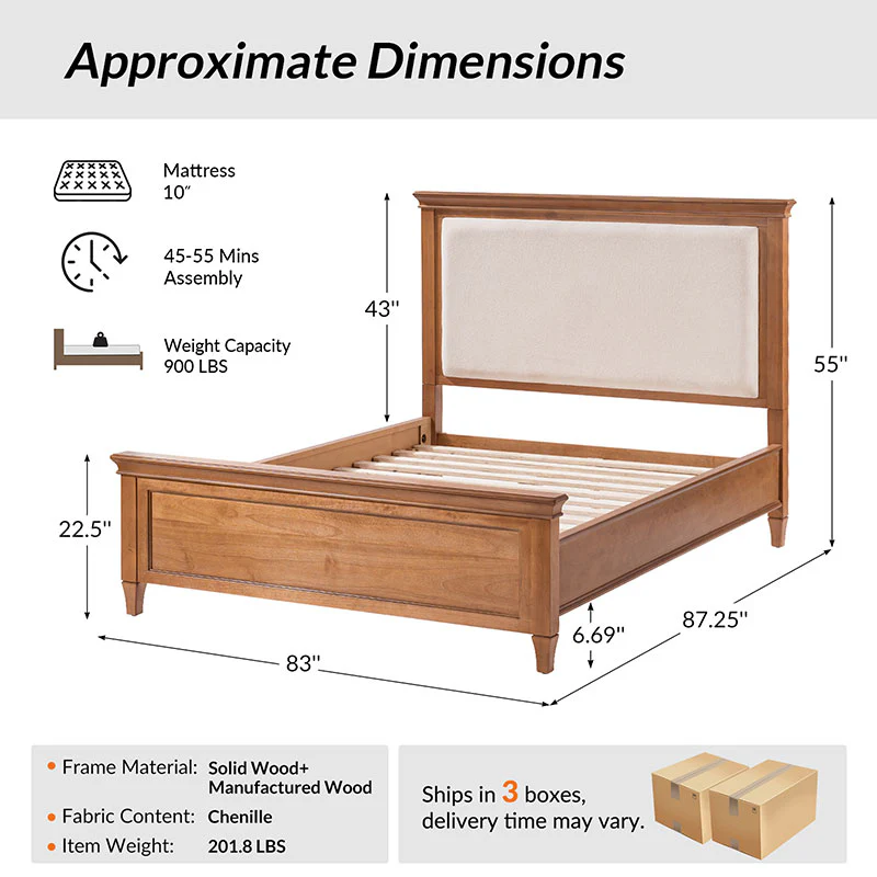 Mornay Transitional Solid Wood Bed with Upholstered Headboard - Image 13