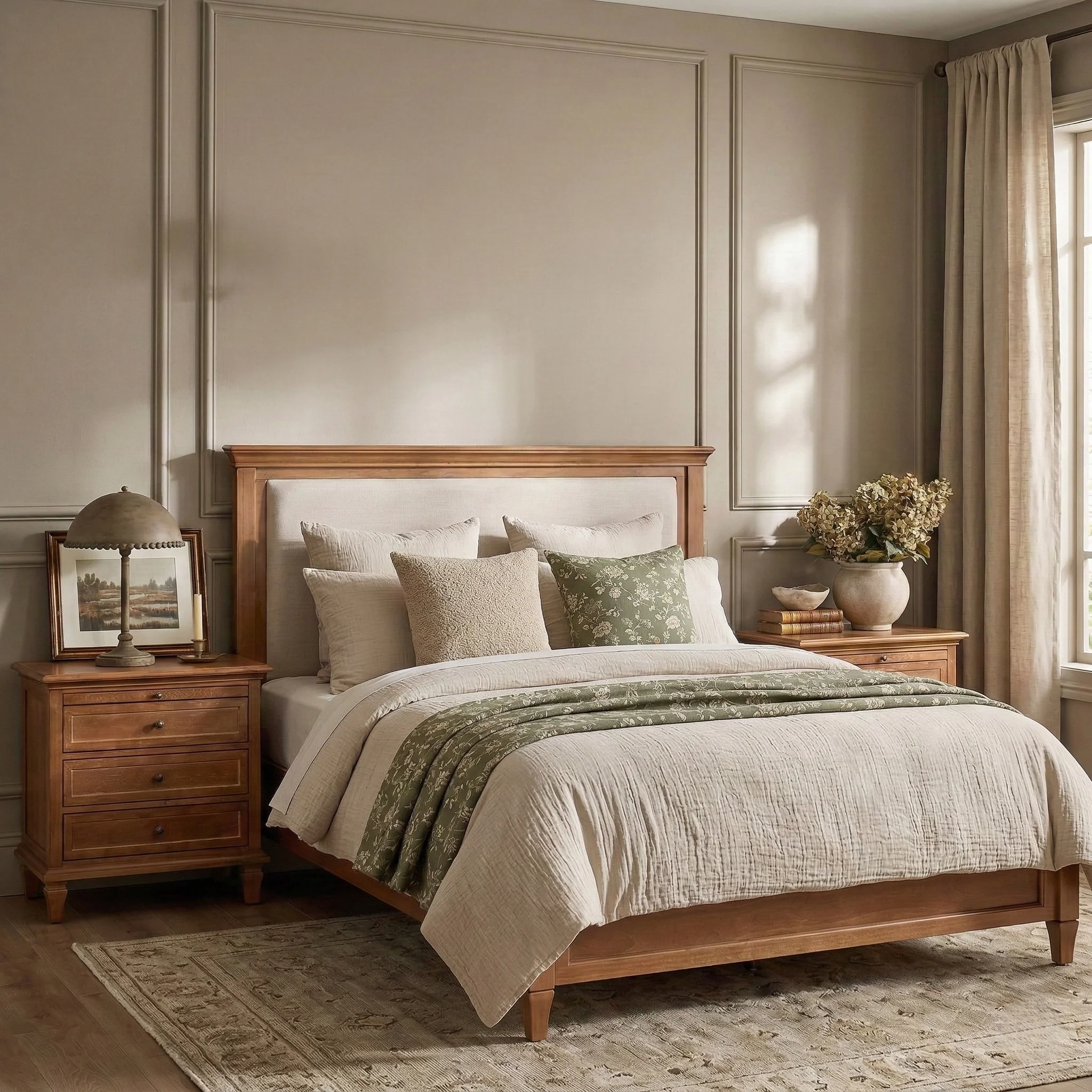 Mornay Transitional Solid Wood Bed with Upholstered Headboard - Image 20