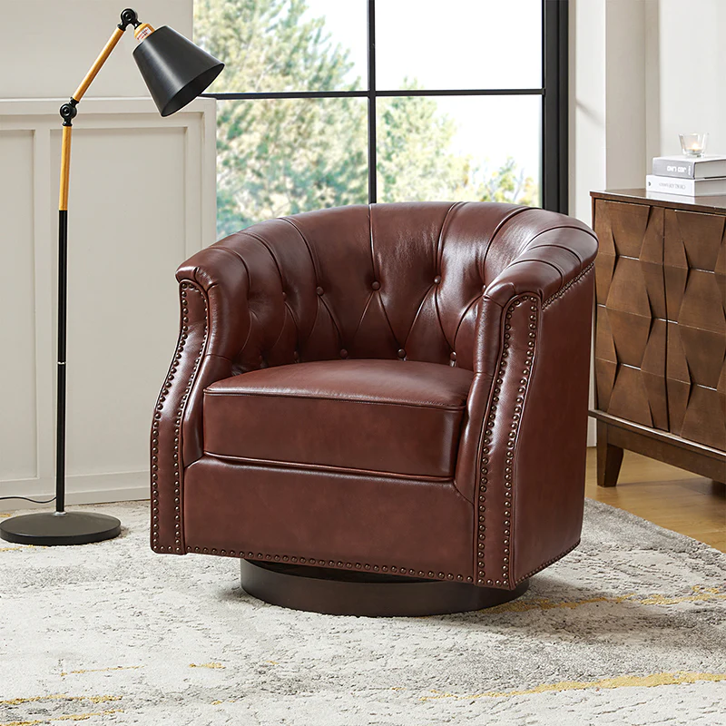 Morris Chesterfield Traditional Rocker Button-Tufted Design Swivel Chair - Image 10