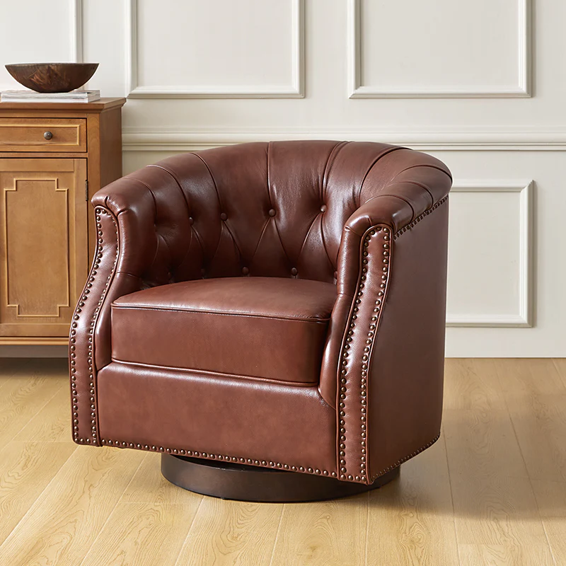 Morris Chesterfield Traditional Rocker Button-Tufted Design Swivel Chair - Image 9