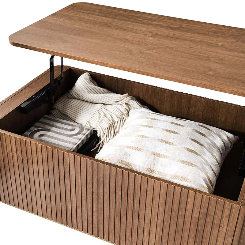 Multifunctional Slatted Design Lift-Top Coffee Table with Hidden Storage and Drawers - Image 10