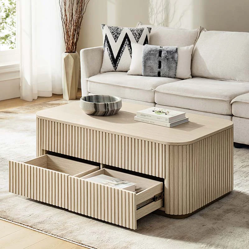 Multifunctional Slatted Design Lift-Top Coffee Table with Hidden Storage and Drawers - Image 12