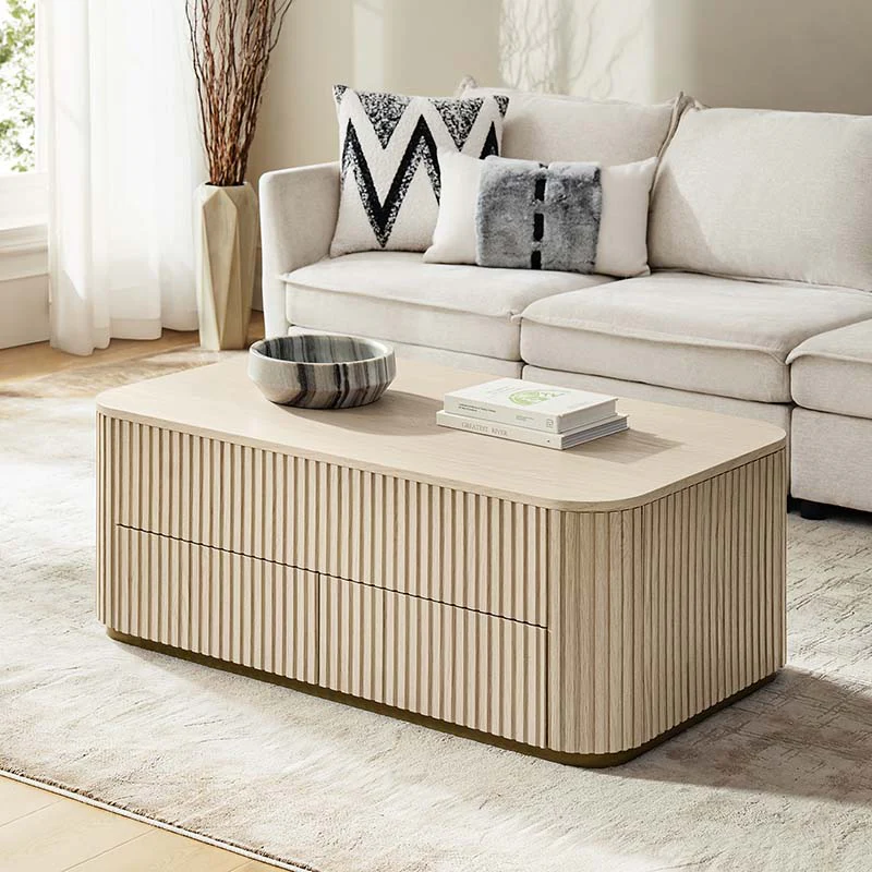 Multifunctional Slatted Design Lift-Top Coffee Table with Hidden Storage and Drawers - Image 14
