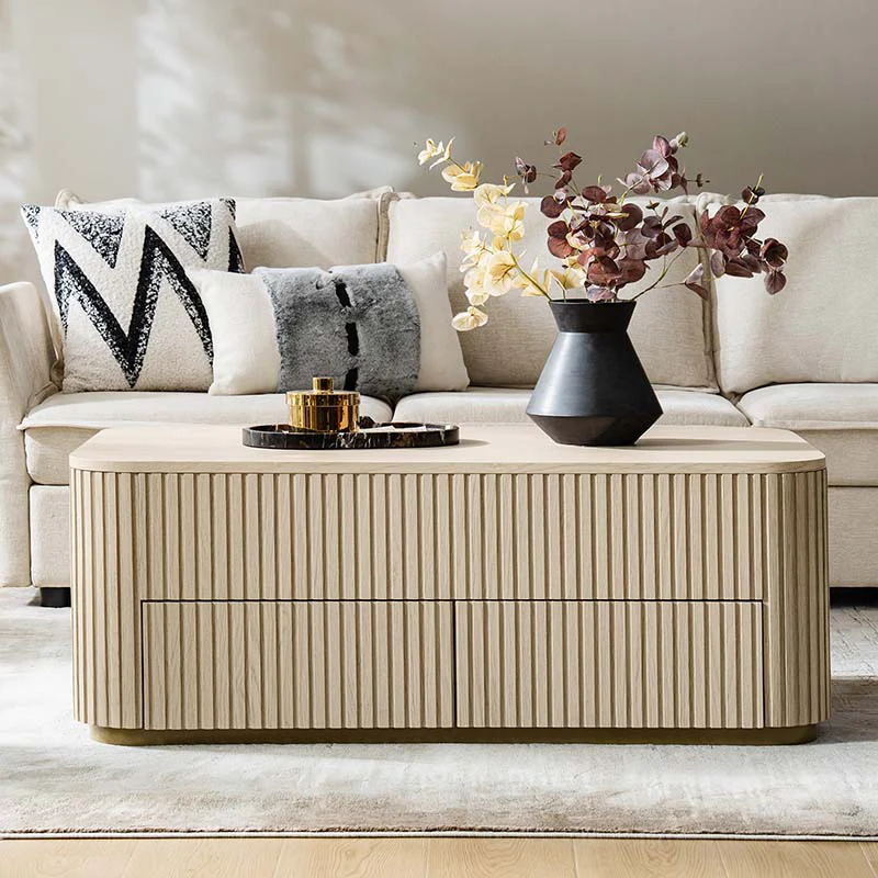 Multifunctional Slatted Design Lift-Top Coffee Table with Hidden Storage and Drawers - Image 15