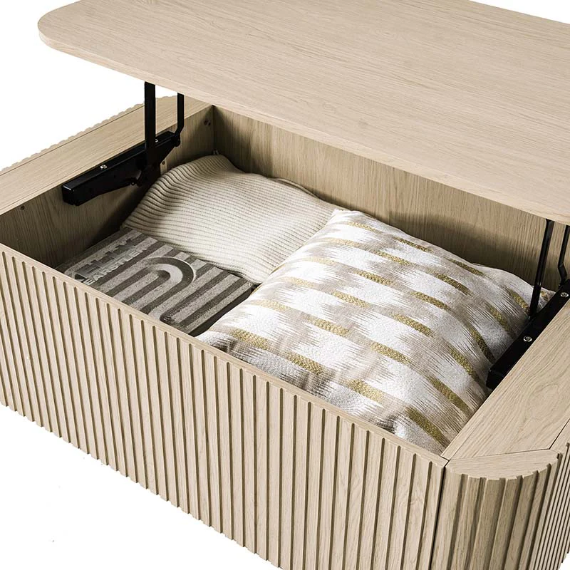 Multifunctional Slatted Design Lift-Top Coffee Table with Hidden Storage and Drawers - Image 20