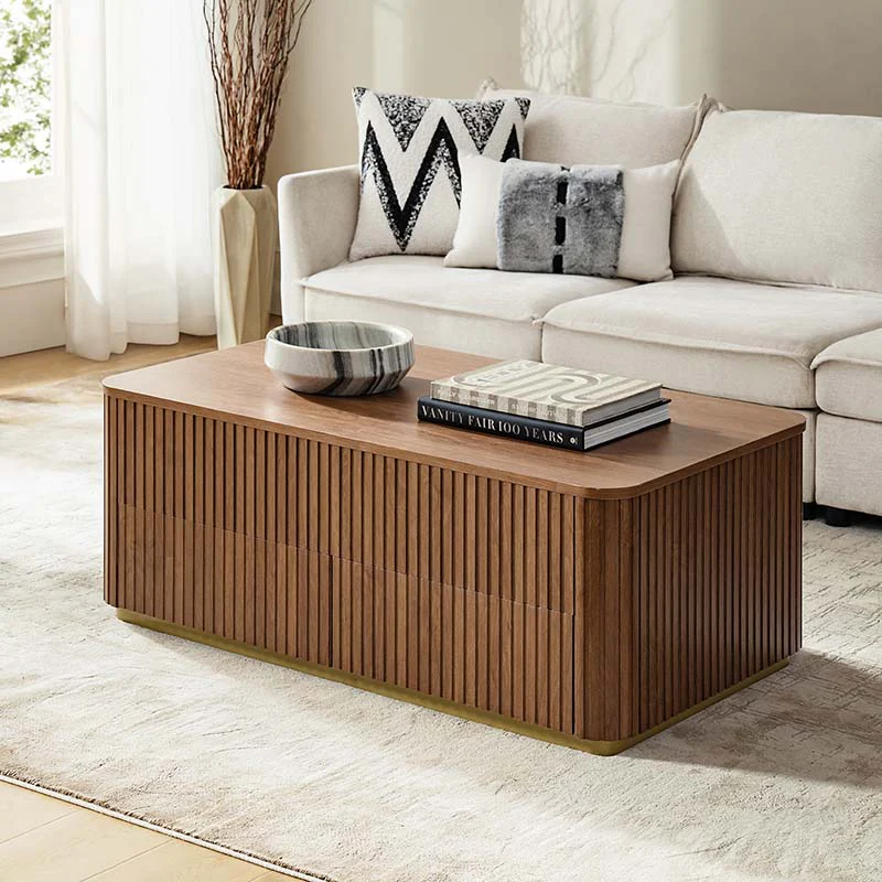 Multifunctional Slatted Design Lift-Top Coffee Table with Hidden Storage and Drawers - Image 4