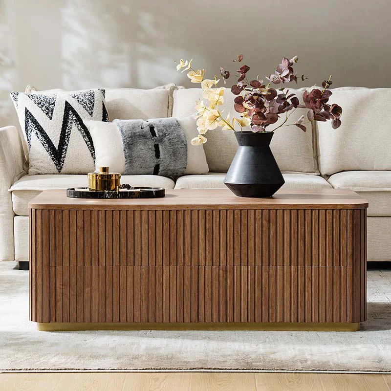 Multifunctional Slatted Design Lift-Top Coffee Table with Hidden Storage and Drawers - Image 5
