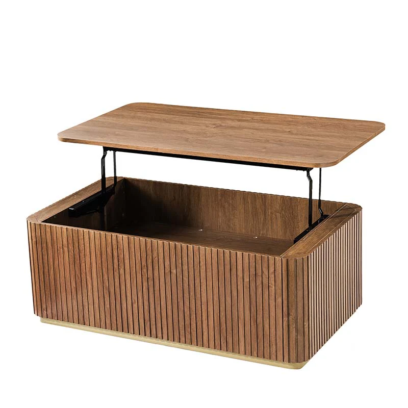 Multifunctional Slatted Design Lift-Top Coffee Table with Hidden Storage and Drawers - Image 7