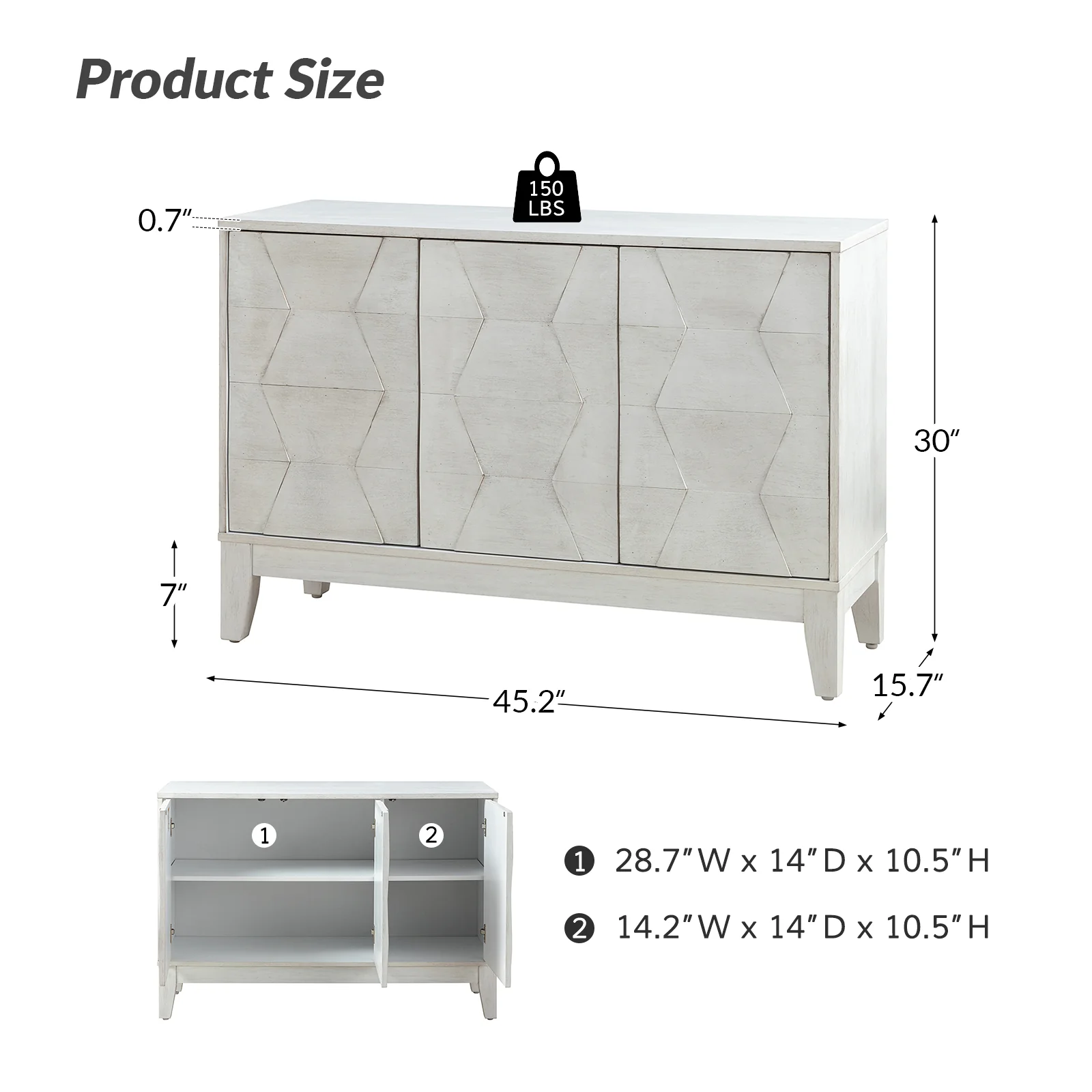 Kamu 45″ Wide 3-Door Sideboard – Modern Minimalist Storage Cabinet - Image 11