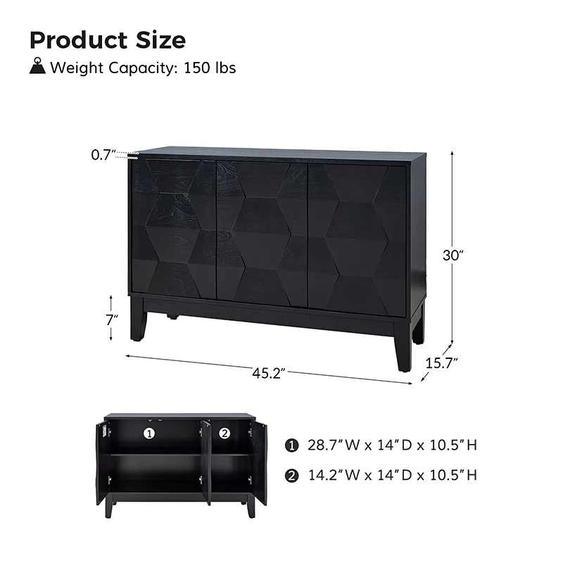 Kamu 45″ Wide 3-Door Sideboard – Modern Minimalist Storage Cabinet - Image 19
