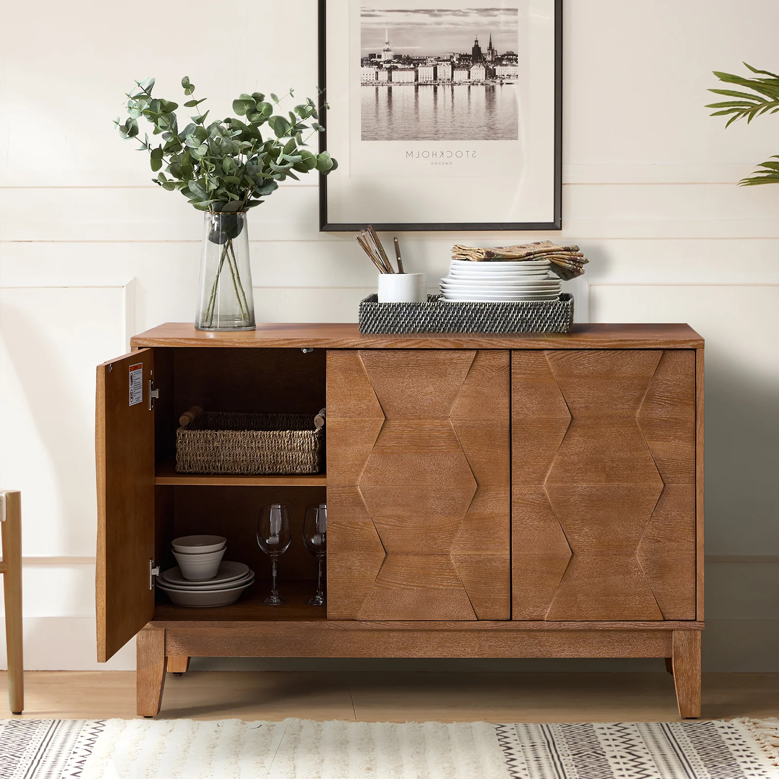 Kamu 45″ Wide 3-Door Sideboard – Modern Minimalist Storage Cabinet - Image 25