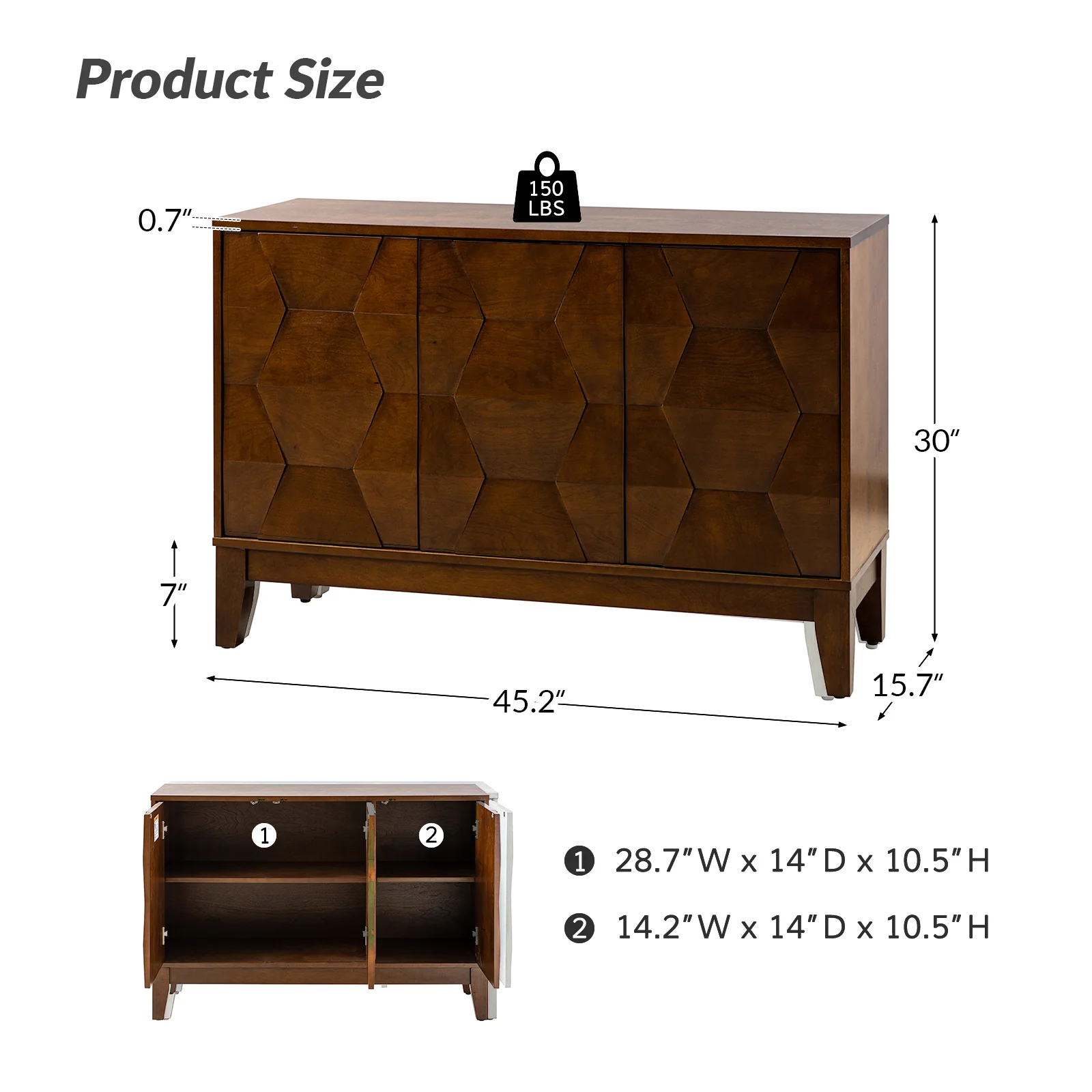 Kamu 45″ Wide 3-Door Sideboard – Modern Minimalist Storage Cabinet - Image 3