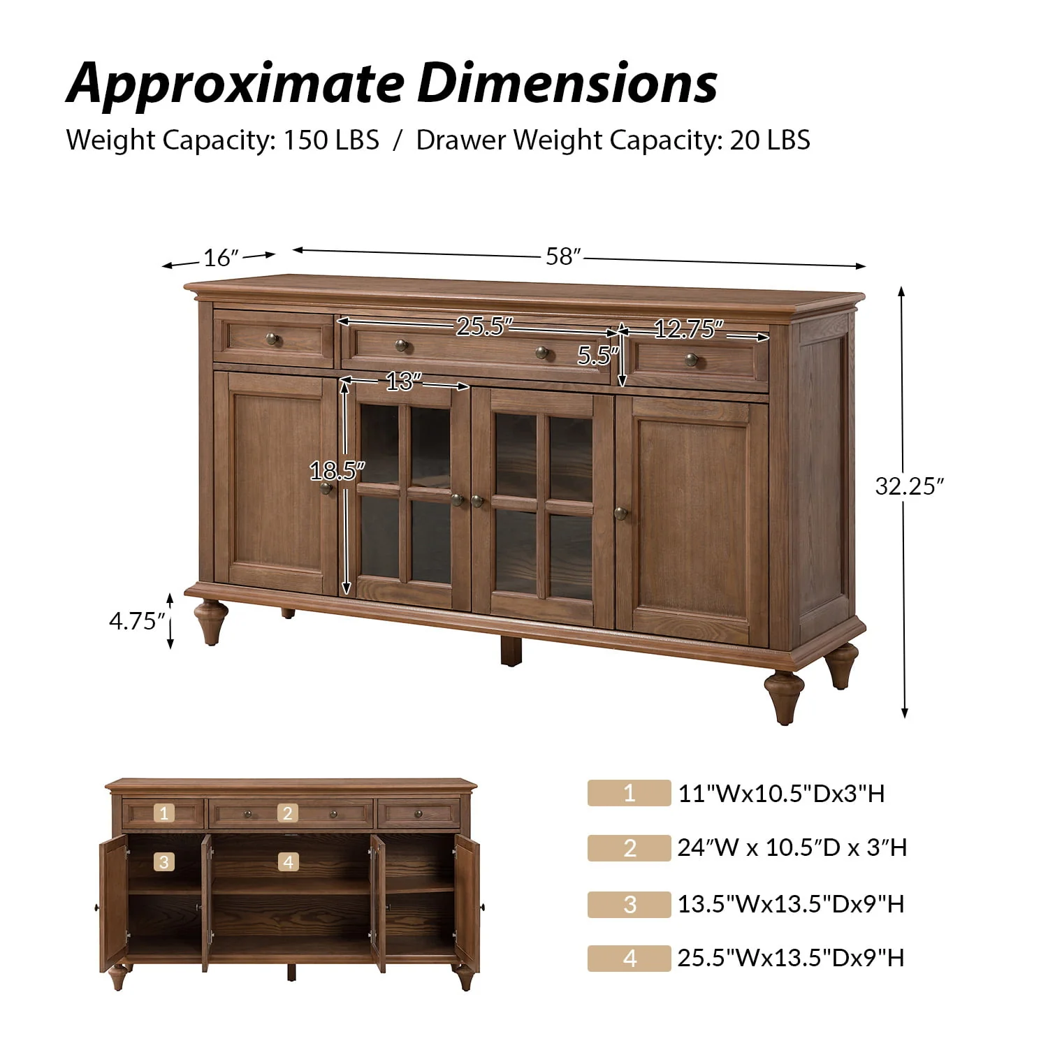 Nemo 58" Wide 3 Drawer Sideboard - Image 3