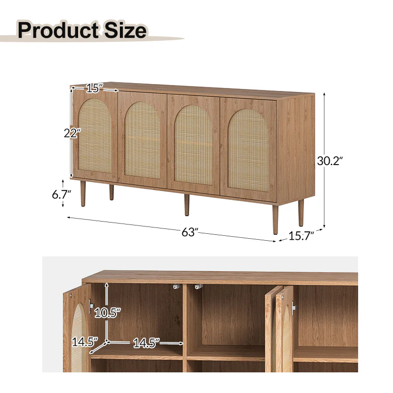 Norbert 63" Wide Sideboard – Large Modern Storage Cabinet for Dining & Living Room - Image 3