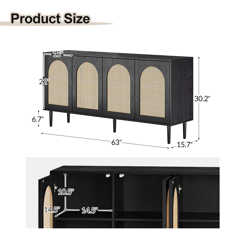 Norbert 63" Wide Sideboard – Large Modern Storage Cabinet for Dining & Living Room - Image 8
