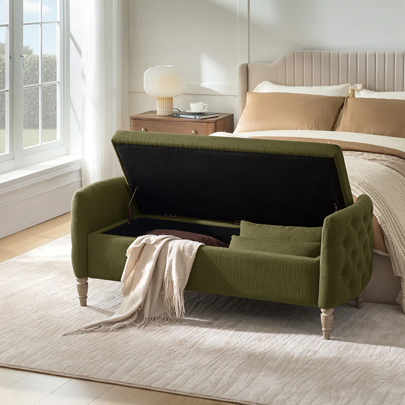Octavia Upholstered Storage Bench with Turned Wood Legs - Image 10