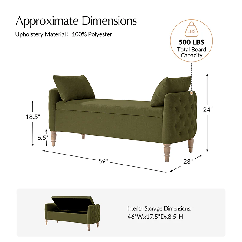 Octavia Upholstered Storage Bench with Turned Wood Legs - Image 11