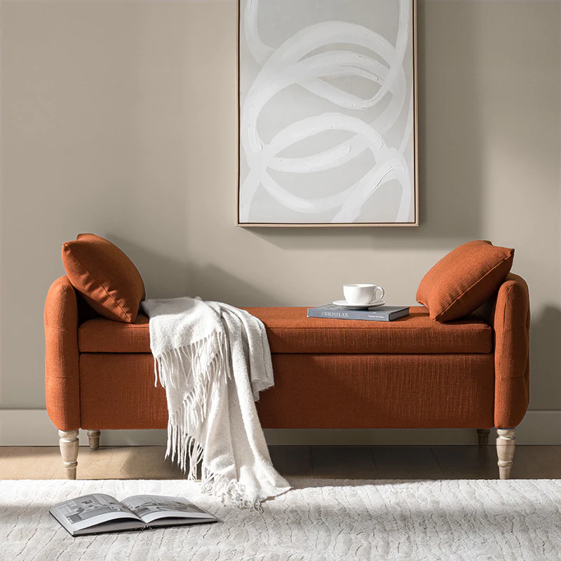 Octavia Upholstered Storage Bench with Turned Wood Legs - Image 17