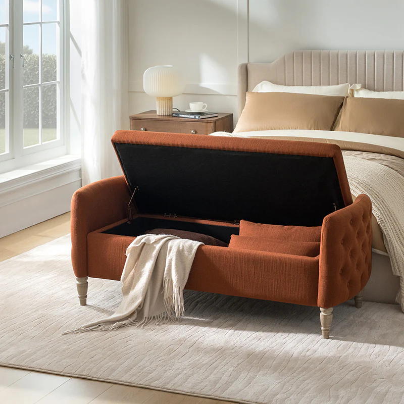 Octavia Upholstered Storage Bench with Turned Wood Legs - Image 18