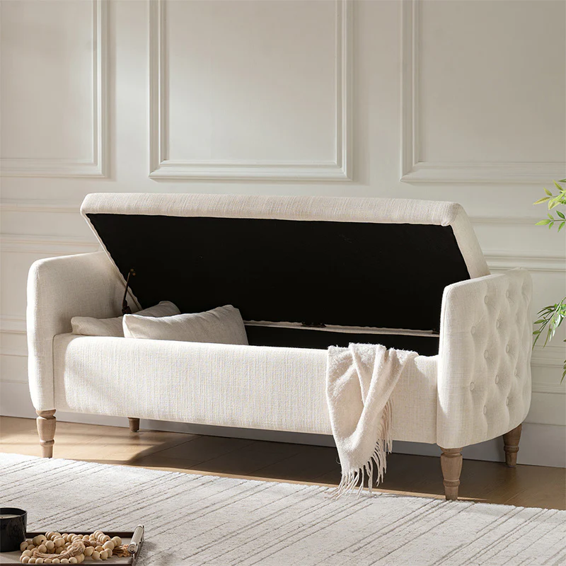 Octavia Upholstered Storage Bench with Turned Wood Legs - Image 2