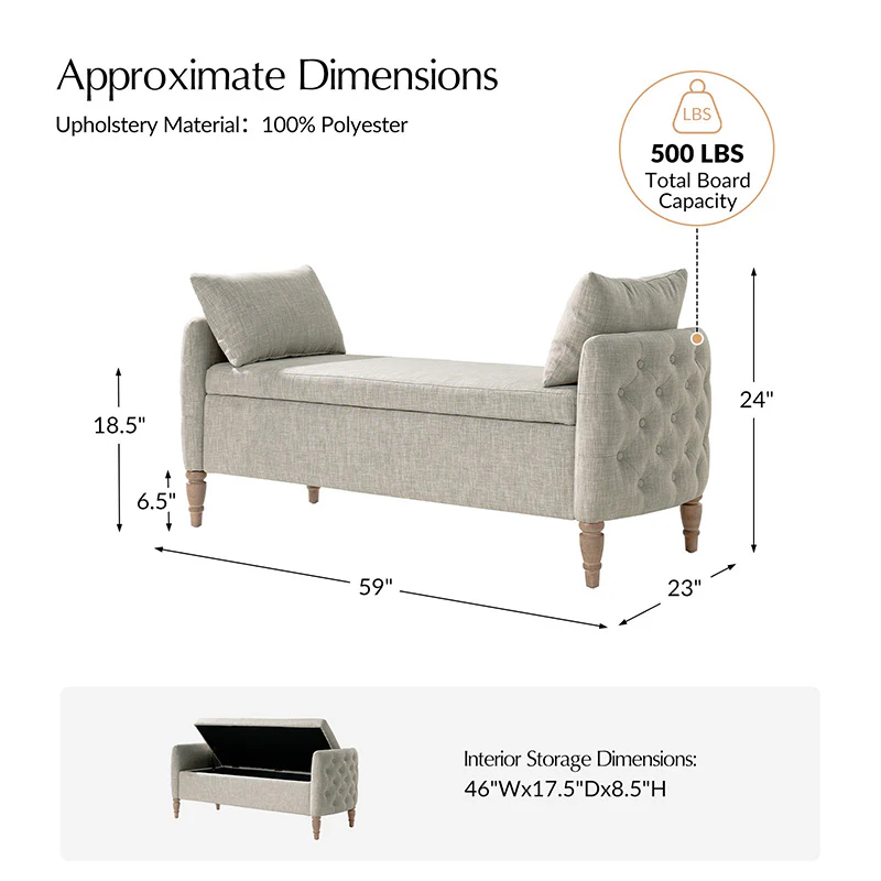 Octavia Upholstered Storage Bench with Turned Wood Legs - Image 27