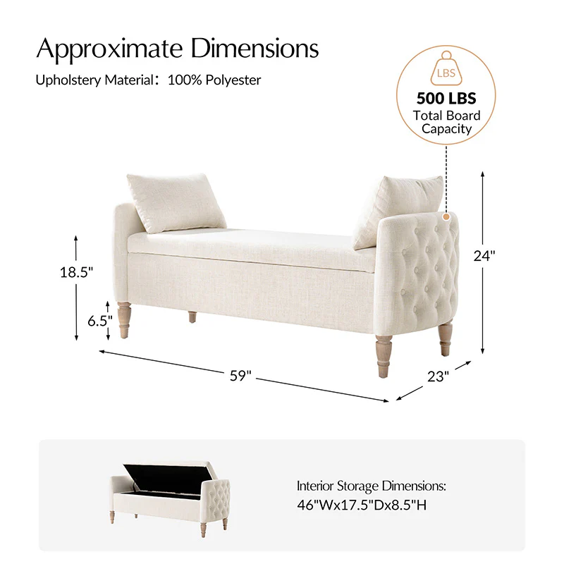 Octavia Upholstered Storage Bench with Turned Wood Legs - Image 3