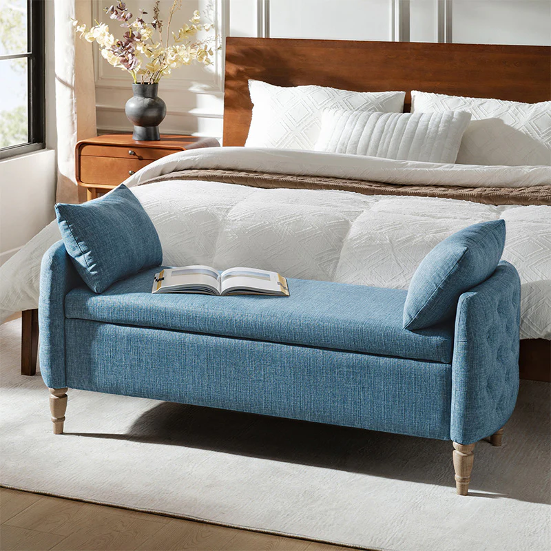 Octavia Upholstered Storage Bench with Turned Wood Legs - Image 33