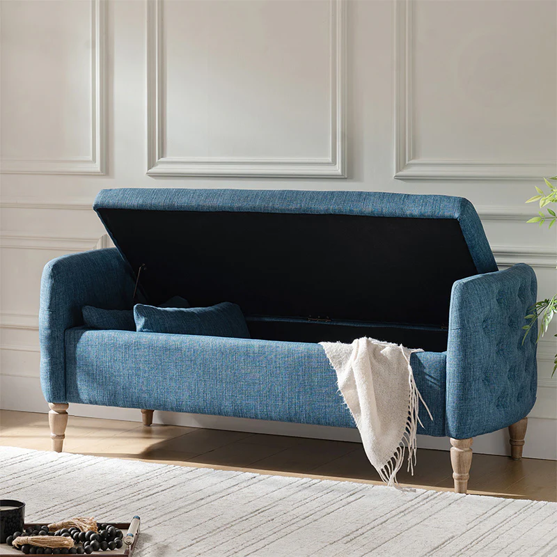Octavia Upholstered Storage Bench with Turned Wood Legs - Image 34