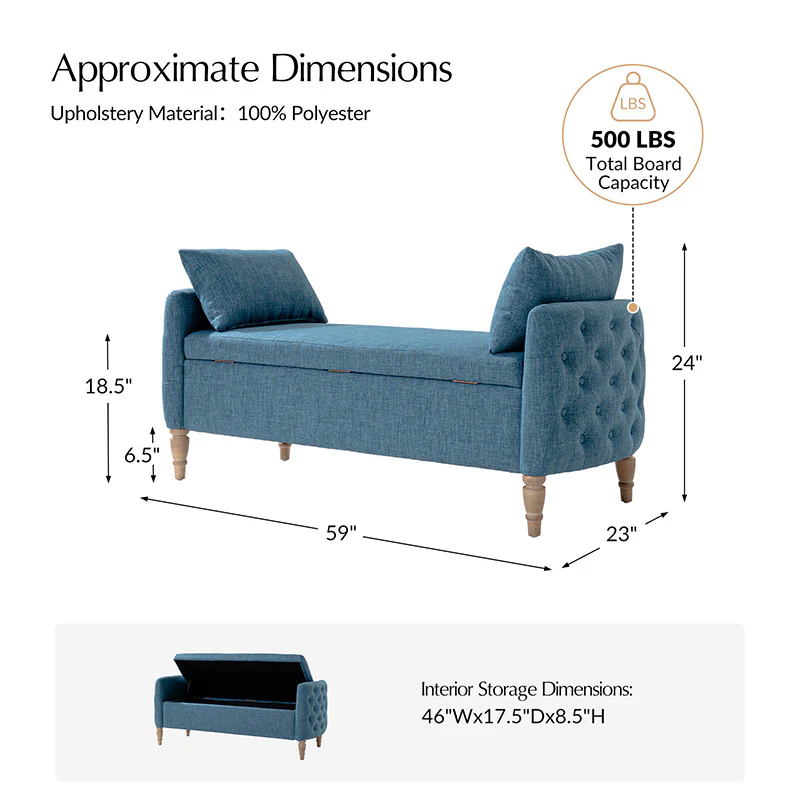 Octavia Upholstered Storage Bench with Turned Wood Legs - Image 35