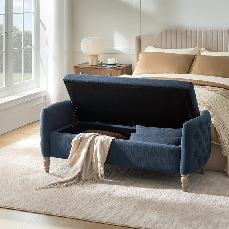 Octavia Upholstered Storage Bench with Turned Wood Legs - Image 42