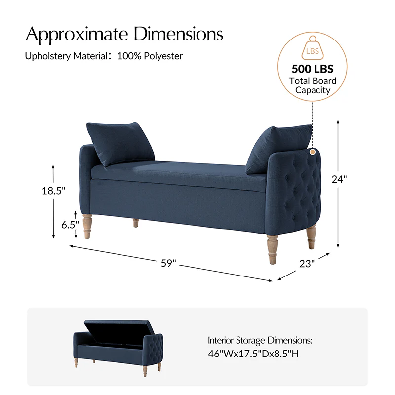Octavia Upholstered Storage Bench with Turned Wood Legs - Image 43