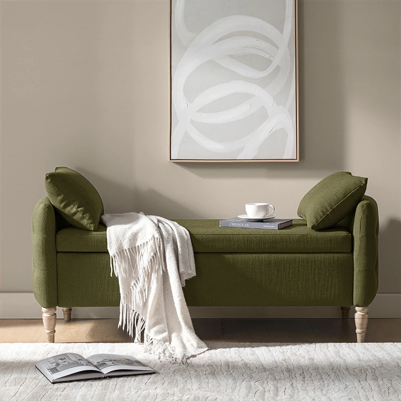 Octavia Upholstered Storage Bench with Turned Wood Legs - Image 9