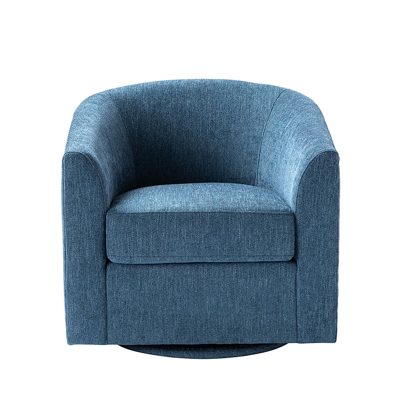 Pablo Modern Swivel Barrel Chair with Upholstered Fabric & Metal Base - Image 12