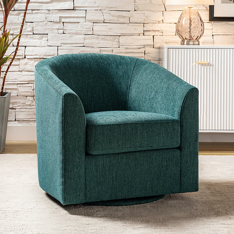Pablo Modern Swivel Barrel Chair with Upholstered Fabric & Metal Base - Image 17