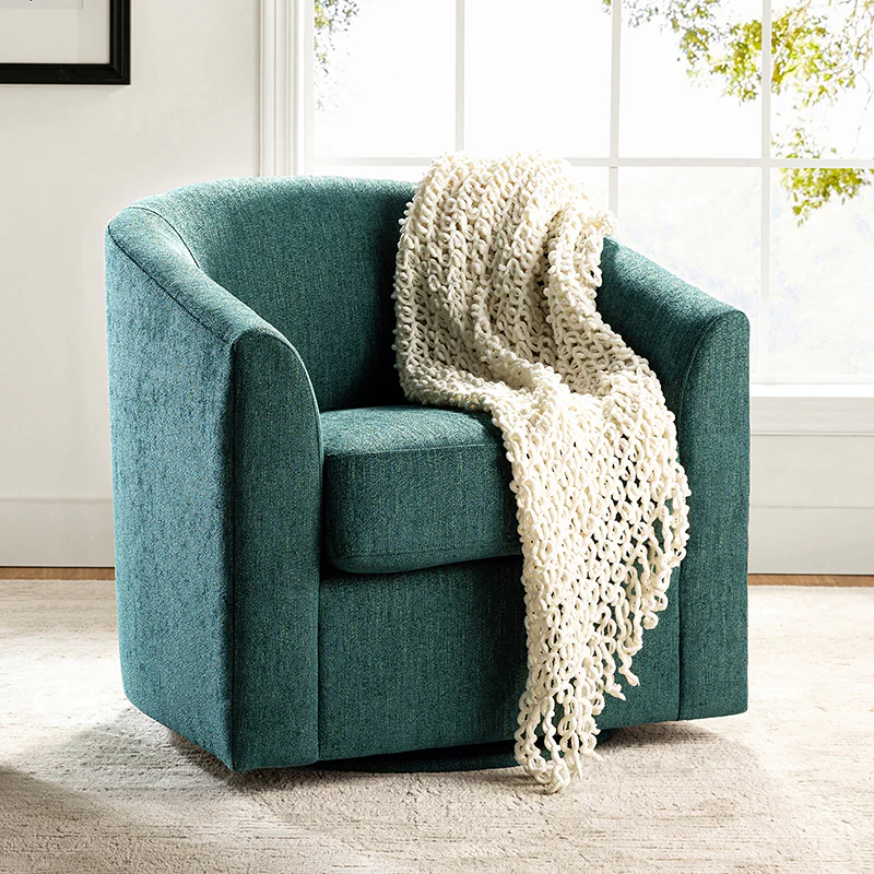 Pablo Modern Swivel Barrel Chair with Upholstered Fabric & Metal Base - Image 18