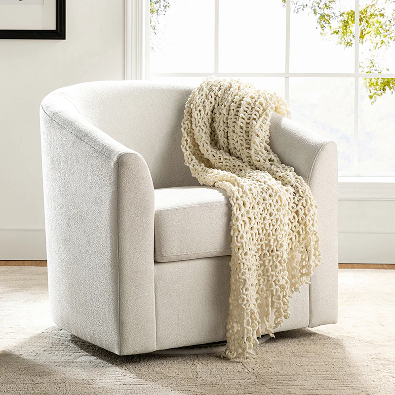 Pablo Modern Swivel Barrel Chair with Upholstered Fabric & Metal Base - Image 2