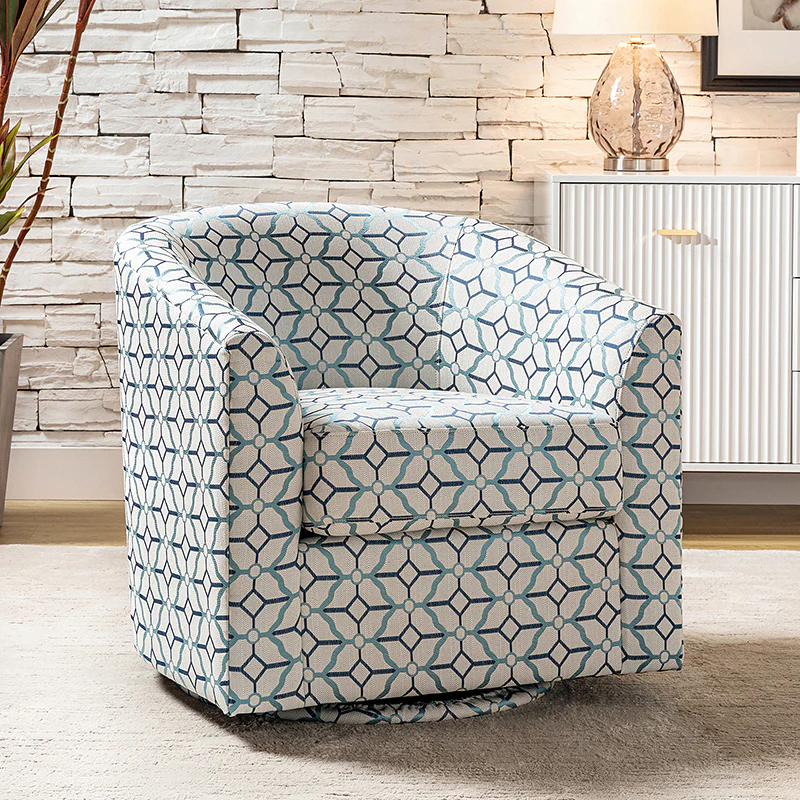 Pablo Modern Swivel Barrel Chair with Upholstered Fabric & Metal Base - Image 25