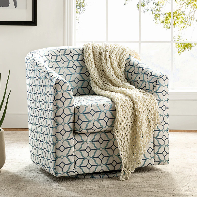 Pablo Modern Swivel Barrel Chair with Upholstered Fabric & Metal Base - Image 26