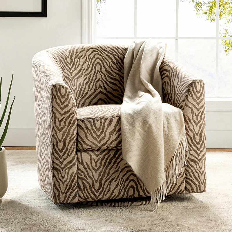 Pablo Modern Swivel Barrel Chair with Upholstered Fabric & Metal Base - Image 34