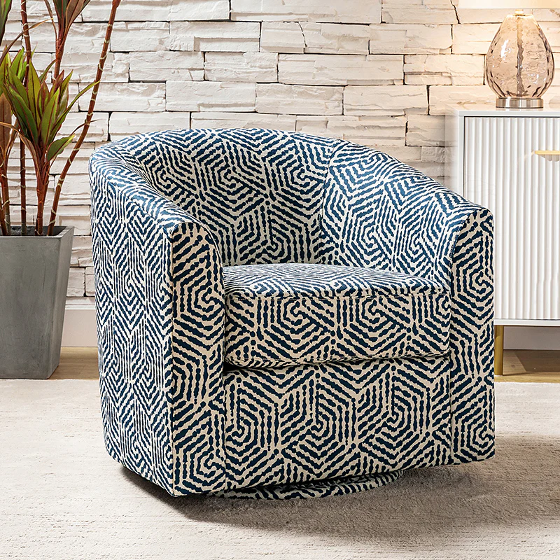 Pablo Modern Swivel Barrel Chair with Upholstered Fabric & Metal Base - Image 41
